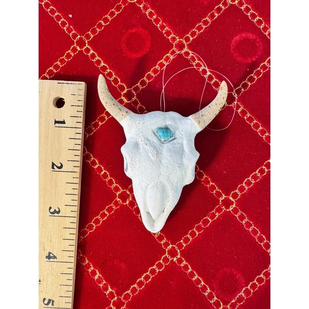 Vintage Santa Fe Steer Skull Ornament White Turquoise Southwestern Rustic
